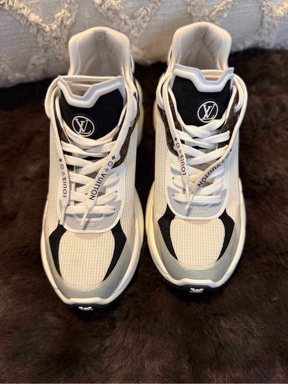 Louis Vuitton White and Black Run Away Style Mesh Sneakers